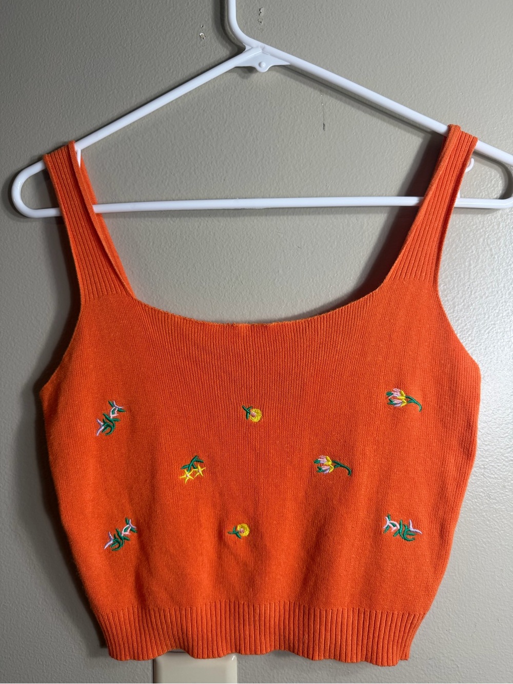 Cider Orange Floral Embroidered Lightweight Knit Sweater Tank Large - Picture 1 of 4